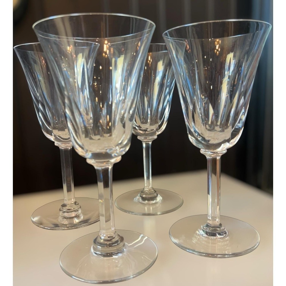 St Louis Cerdagne French Crystal wine water goblet 6 1/4" stem Signed Set of 4 - Picture 11 of 14